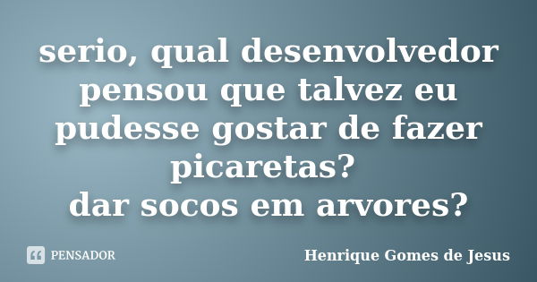 serio, qual desenvolvedor pensou que talvez eu pudesse gostar de fazer picaretas? dar socos em arvores?... Frase de Henrique Gomes de Jesus.