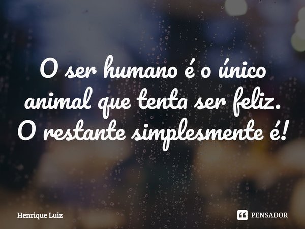 ⁠O ser humano é o único animal que tenta ser feliz. O restante simplesmente é!... Frase de Henrique Luiz.