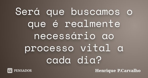 Será que buscamos o que é realmente necessário ao processo vital a cada dia?... Frase de Henrique P.Carvalho.