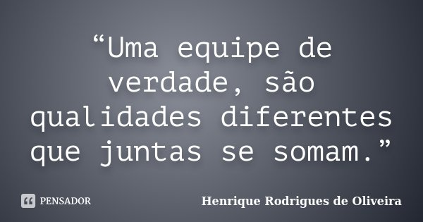 “Uma equipe de verdade, são qualidades diferentes que juntas se somam.”... Frase de Henrique Rodrigues de Oliveira.