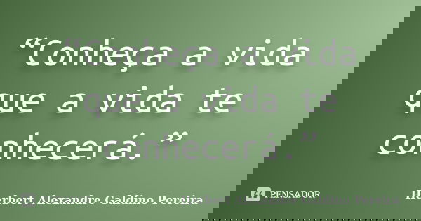 “Conheça a vida que a vida te conhecerá.”... Frase de Herbert Alexandre Galdino Pereira.