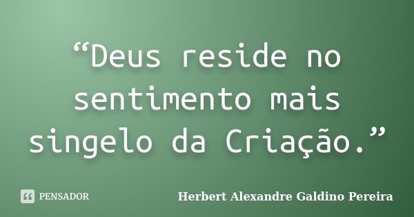 “Deus reside no sentimento mais singelo da Criação.”... Frase de Herbert Alexandre Galdino Pereira.