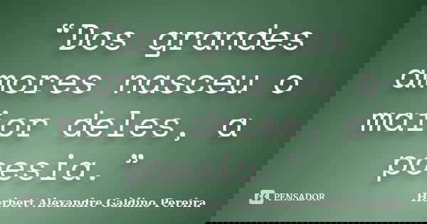 “Dos grandes amores nasceu o maior deles, a poesia.”... Frase de Herbert Alexandre Galdino Pereira.