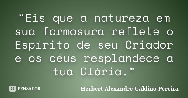 “Eis que a natureza em sua formosura reflete o Espírito de seu Criador e os céus resplandece a tua Glória.”... Frase de Herbert Alexandre Galdino Pereira.