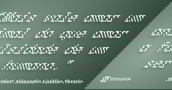 “Mais vale amar um animal do que amar a falsidade de um ser humano.”... Frase de Herbert Alexandre Galdino Pereira.