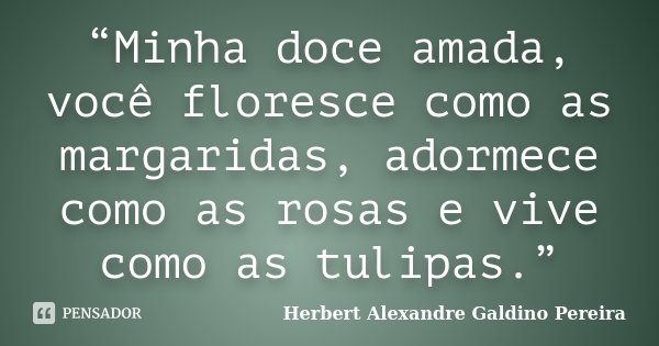 “Minha doce amada, você floresce como as margaridas, adormece como as rosas e vive como as tulipas.”... Frase de Herbert Alexandre Galdino Pereira.