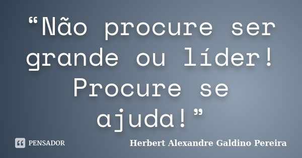 “Não procure ser grande ou líder! Procure se ajuda!”... Frase de Herbert Alexandre Galdino Pereira.