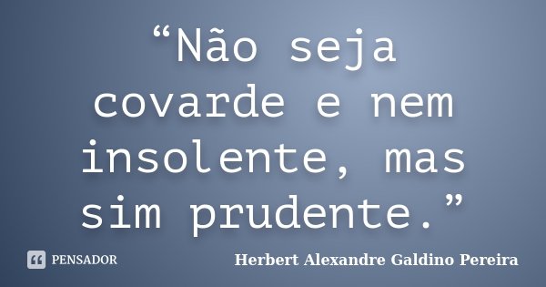 “Não seja covarde e nem insolente, mas sim prudente.”... Frase de Herbert Alexandre Galdino Pereira.
