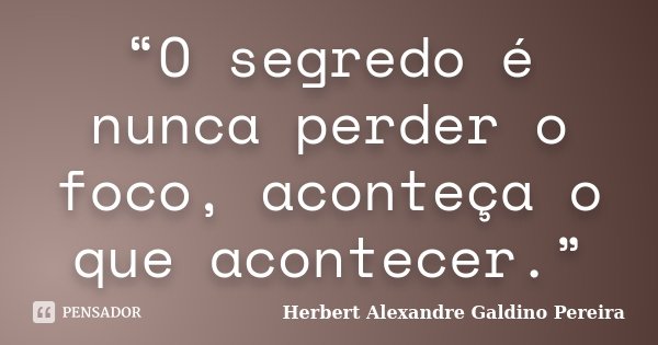 “O segredo é nunca perder o foco, aconteça o que acontecer.”... Frase de Herbert Alexandre Galdino Pereira.