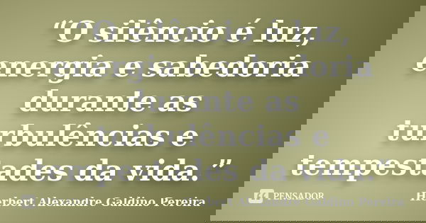 “O silêncio é luz, energia e sabedoria durante as turbulências e tempestades da vida.”... Frase de Herbert Alexandre Galdino Pereira.