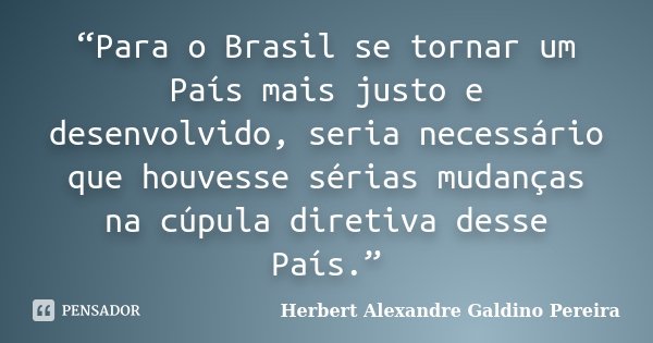 “Para o Brasil se tornar um País mais justo e desenvolvido, seria necessário que houvesse sérias mudanças na cúpula diretiva desse País.”... Frase de Herbert Alexandre Galdino Pereira.
