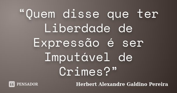 “Quem disse que ter Liberdade de Expressão é ser Imputável de Crimes?”... Frase de Herbert Alexandre Galdino Pereira.