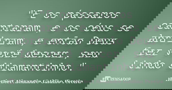 "E os pássaros cantaram, e os céus se abriram, e então Deus fez você descer, seu lindo diamantinho."... Frase de Herbert Alexandre Galdino Pereira.