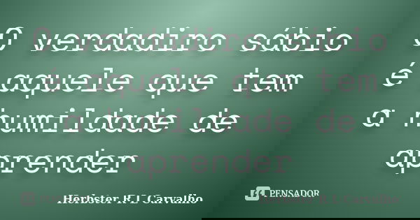 O verdadiro sábio é aquele que tem a humildade de aprender... Frase de Herbster R L Carvalho.