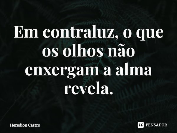 ⁠Em contraluz, o que os olhos não enxergam a alma revela.... Frase de Heredion Castro.