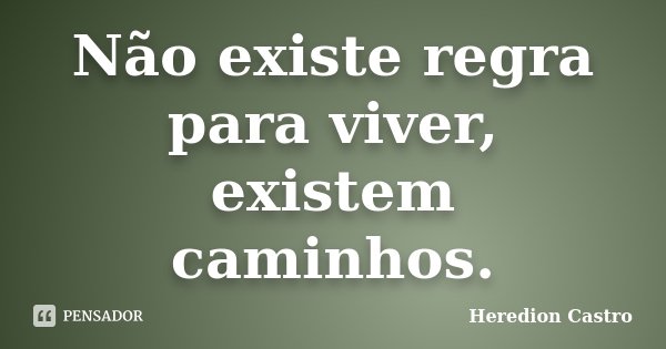 Não existe regra para viver, existem caminhos.... Frase de Heredion Castro.