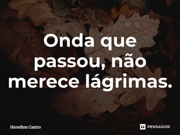 ⁠Onda que passou, não merece lágrimas.... Frase de Heredion Castro.