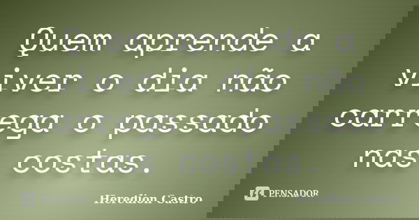 Quem aprende a viver o dia não carrega o passado nas costas.... Frase de Heredion Castro.