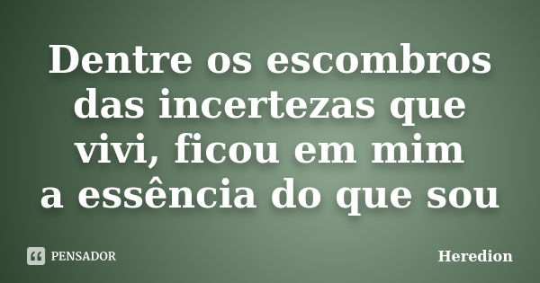 Dentre os escombros das incertezas que vivi, ficou em mim a essência do que sou... Frase de Heredion.