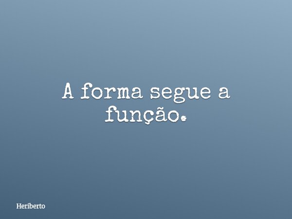 A forma segue a função.... Frase de Heriberto.
