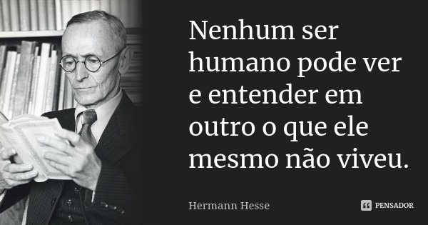 Nenhum ser humano pode ver e entender em outro o que ele mesmo não viveu.... Frase de Hermann Hesse.