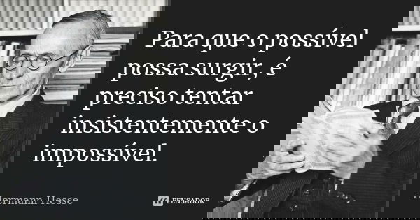 Para que o possível possa surgir, é preciso tentar insistentemente o impossível.... Frase de Hermann Hesse.