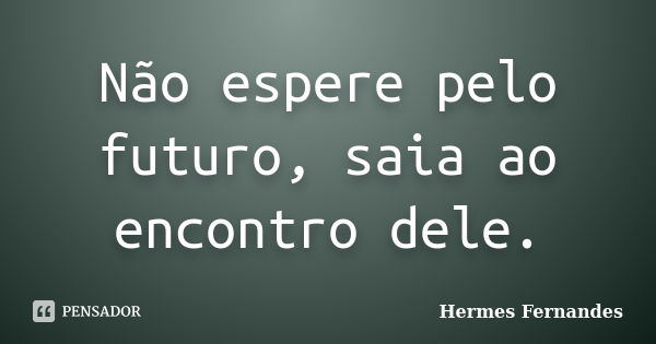 Não espere pelo futuro, saia ao encontro dele.... Frase de Hermes Fernandes.