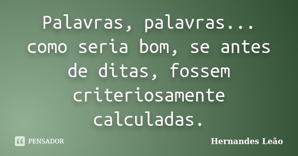 Palavras, palavras... como seria bom, se antes de ditas, fossem criteriosamente calculadas.... Frase de Hernandes Leão.