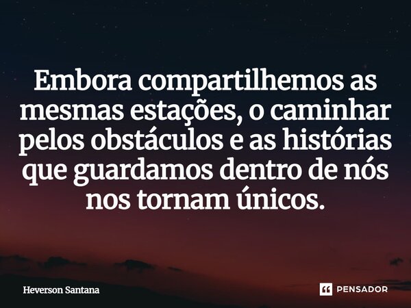 Embora compartilhemos as mesmas estações, o caminhar pelos obstáculos e as histórias que guardamos dentro de nós nos tornam únicos.⁠... Frase de Heverson Santana.
