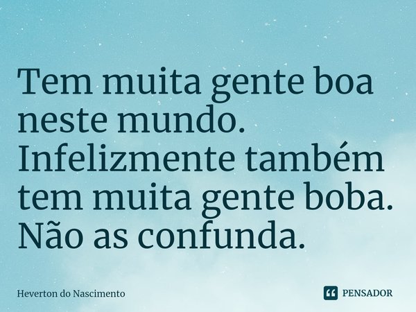 ⁠Tem muita gente boa neste mundo. Infelizmente também tem muita gente boba. Não as confunda.... Frase de Heverton do Nascimento.