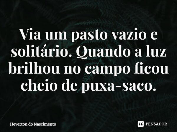 ⁠Via um pasto vazio e solitário. Quando a luz brilhou no campo ficou cheio de puxa-saco.... Frase de Heverton do Nascimento.