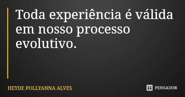 Toda experiência é válida em nosso processo evolutivo.... Frase de HEYDE POLLYANNA ALVES.