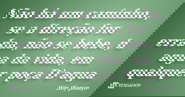 Não há um caminho, se a direção for errada, não se bebe, d agua da vida, em qualquer poça D'agua... Frase de Hey jhonye.