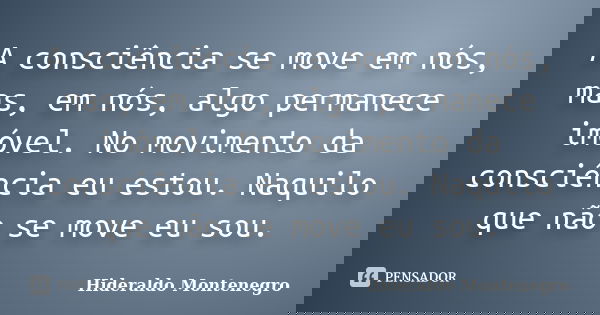 A consciência se move em nós, mas, em nós, algo permanece imóvel. No movimento da consciência eu estou. Naquilo que não se move eu sou.... Frase de Hideraldo Montenegro.
