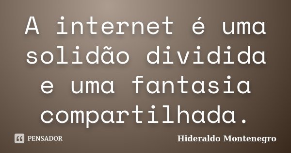 A internet é uma solidão dividida e uma fantasia compartilhada.... Frase de Hideraldo Montenegro.