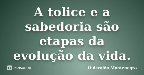 A tolice e a sabedoria são etapas da evolução da vida.... Frase de Hideraldo Montenegro.