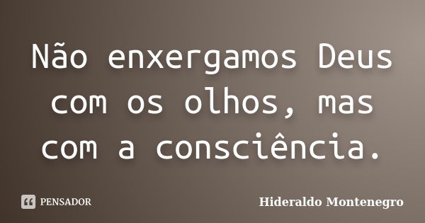 Não enxergamos Deus com os olhos, mas com a consciência.... Frase de Hideraldo Montenegro.