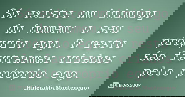 Só existe um inimigo do homem: o seu próprio ego. O resto são fantasmas criados pelo próprio ego.... Frase de Hideraldo Montenegro.