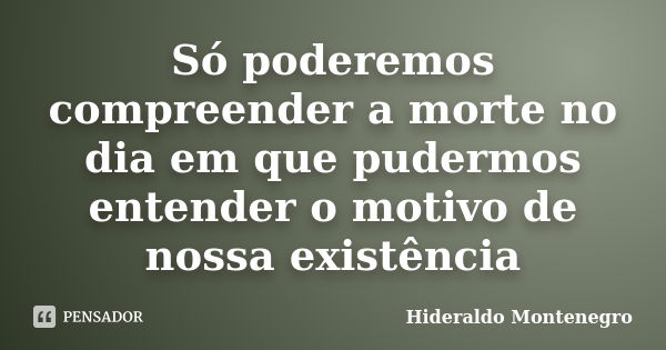 Só poderemos compreender a morte no dia em que pudermos entender o motivo de nossa existência... Frase de Hideraldo Montenegro.