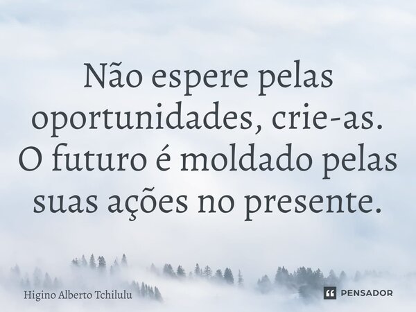 ⁠Não espere pelas oportunidades, crie-as. O futuro é moldado pelas suas ações no presente.... Frase de Higino Alberto Tchilulu.