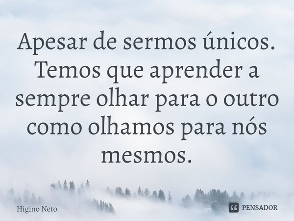 ⁠Apesar de sermos únicos. Temos que aprender a sempre olhar para o outro como olhamos para nós mesmos.... Frase de Higino Neto.