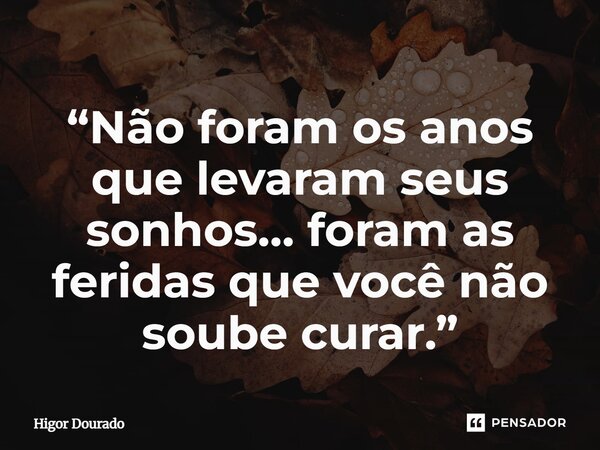 ⁠“Não foram os anos que levaram seus sonhos… foram as feridas que você não soube curar.”... Frase de Higor Dourado.