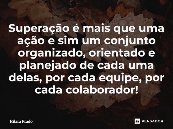 ⁠Superação é mais que uma ação e sim um conjunto organizado, orientado e planejado de cada uma delas, por cada equipe, por cada colaborador!... Frase de Hilara Prado.