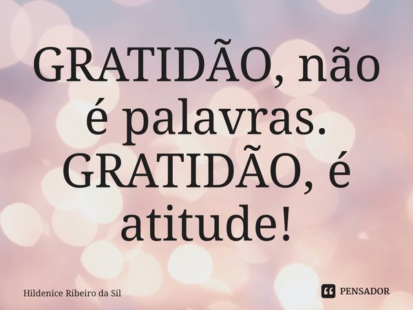 ⁠GRATIDÃO, não é palavras. GRATIDÃO, é atitude!... Frase de Hildenice Ribeiro da Silva.