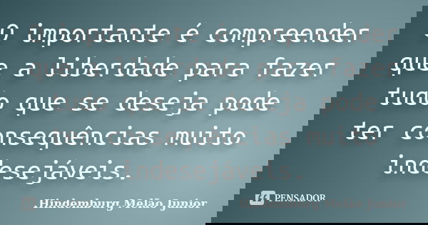 O importante é compreender que a liberdade para fazer tudo que se deseja pode ter consequências muito indesejáveis.... Frase de Hindemburg Melão Junior.