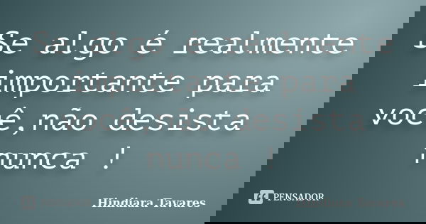 Se algo é realmente importante para você,não desista nunca !... Frase de Hindiara Tavares.