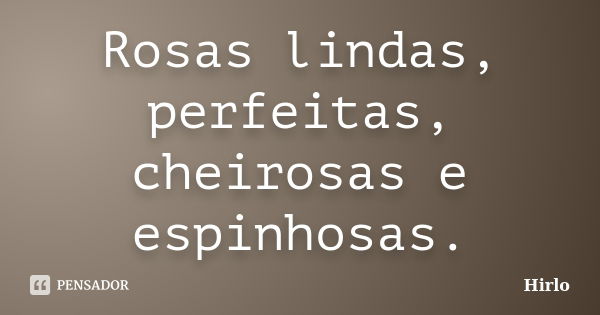 Rosas lindas, perfeitas, cheirosas e espinhosas.... Frase de Hirlo.