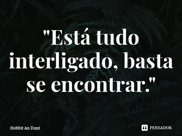 ⁠"Está tudo interligado, basta se encontrar."... Frase de Hobbit An Dunt.