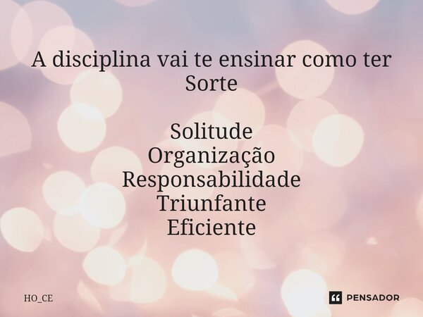 A disciplina vai te ensinar como ter Sorte Solitude Organização Responsabilidade Triunfante Eficiente... Frase de HO_CE.