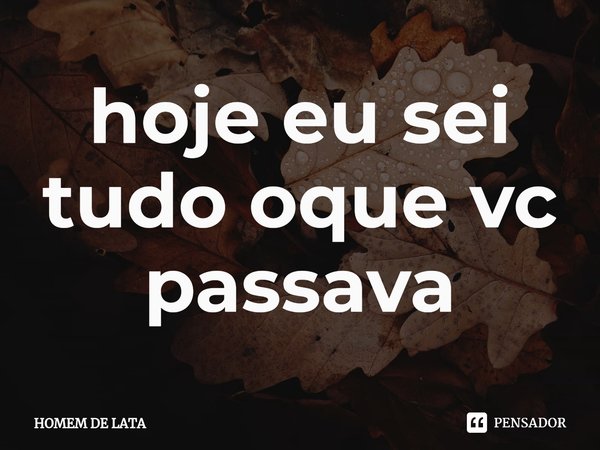 ⁠hoje eu sei tudo oque vc passava... Frase de Homem de lata.
